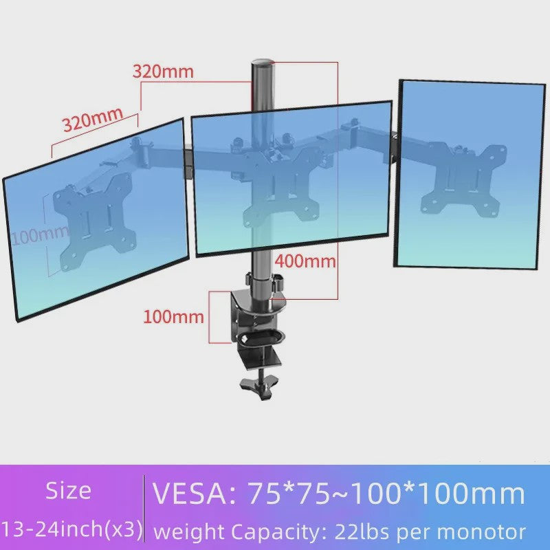 Drievoudige Monitor Bureau Mount - Verstelbare Arm voor 3 Schermen (13-27 inch)