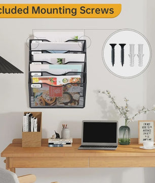 5-Vaks A4 Wand Organizer Mesh Documentenhouder Zwart Metaal