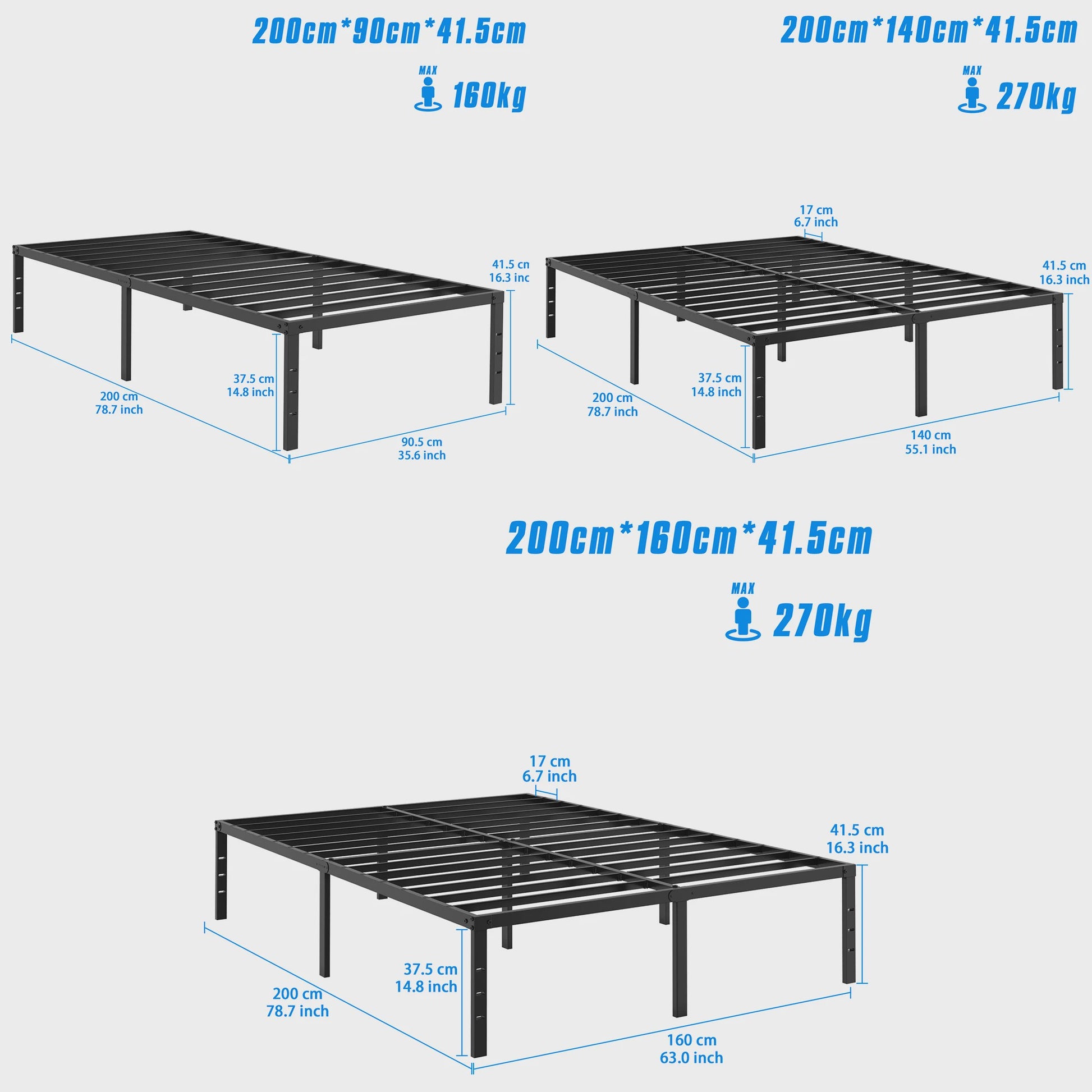 Robuust Metalen Bedframe met Lattenbodem - 37.5cm Opbergruimte