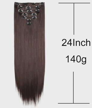 24 Inch Synthetische Haarverlenging met Clips - 7 Delig Set - Lang Steil Haarstuk voor Dames