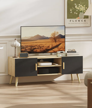HOMCOM Furniture TV Furniture TV drink TV bench up to 50 inch with shelves, 2 closets and cable passes for living room, bedroom, 110x42 cm, oak and black