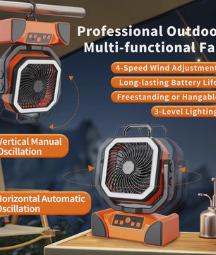 Oplaadbare Camping Ventilator met LED Licht & Afstandsbediening - 100 Uur Runtime