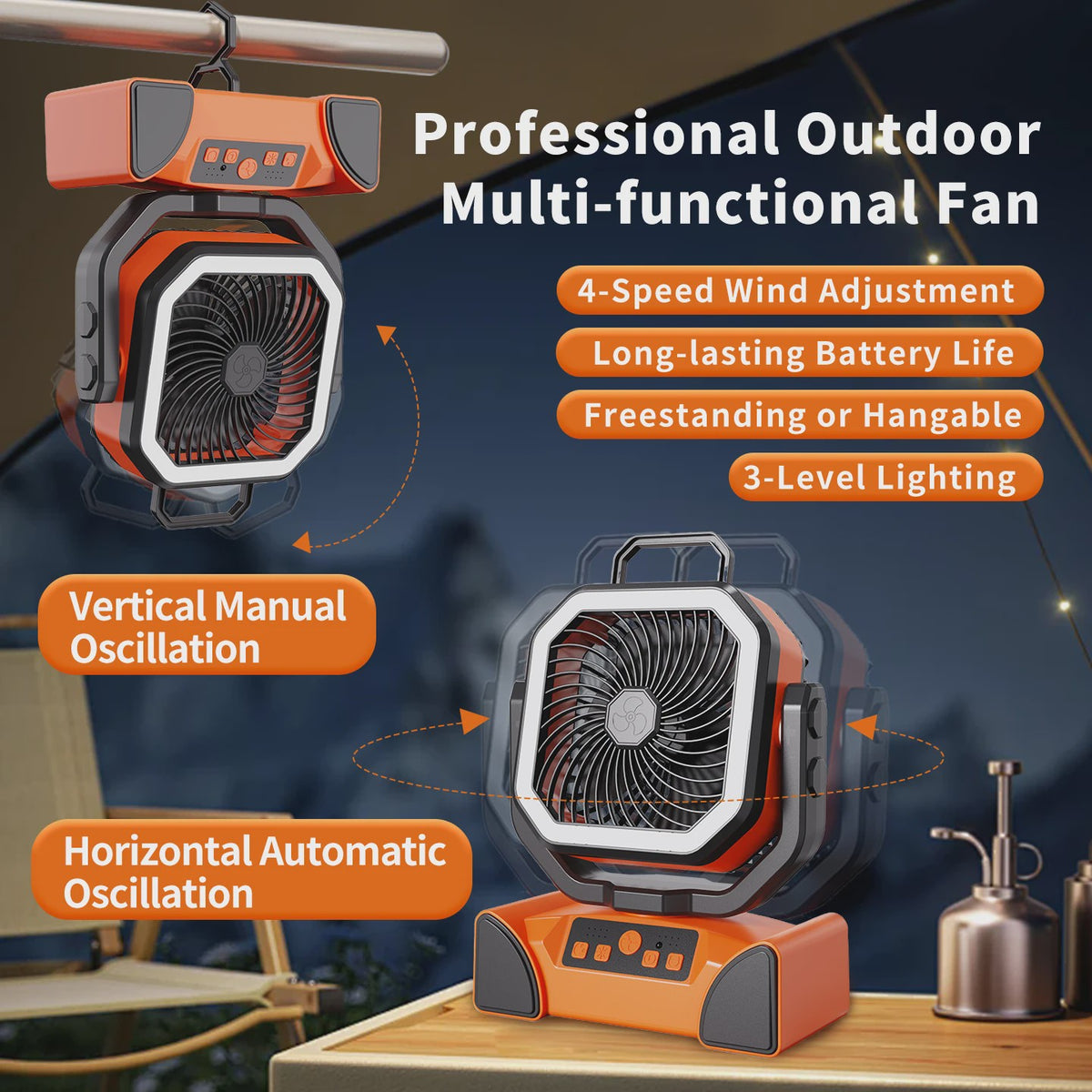 Oplaadbare Camping Ventilator met LED Licht & Afstandsbediening - 100 Uur Runtime
