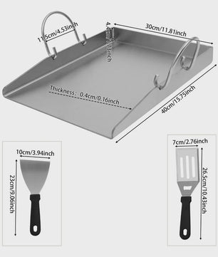 RVS Grillplaat 40x30cm - Heavy Duty BBQ Pan met 2 Spatels