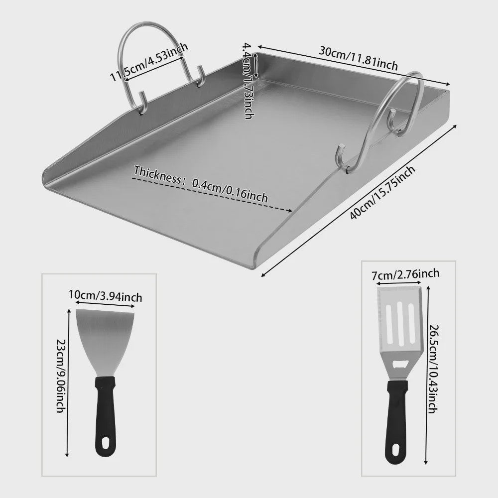 RVS Grillplaat 40x30cm - Heavy Duty BBQ Pan met 2 Spatels