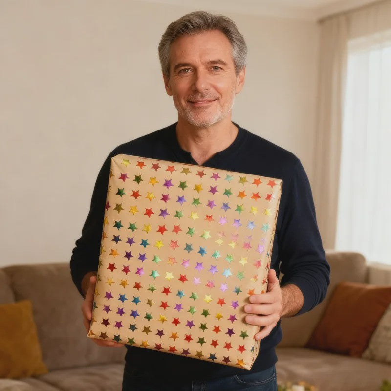 Luxe Cadeaupapier met Goudkleurige Sterren - 43x300 cm