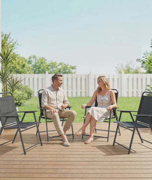 Outsunny Set van 4 Klapstoelen met Armleuningen - Zwart Textilene Zitting