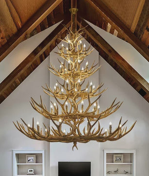 Grote Herten Gewei Kroonluchter - Sfeervolle Hanglamp voor Woonkamer & Loft