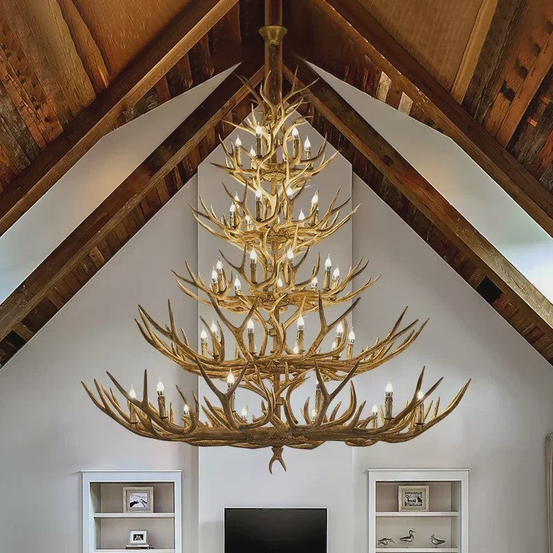 Grote Herten Gewei Kroonluchter - Sfeervolle Hanglamp voor Woonkamer & Loft