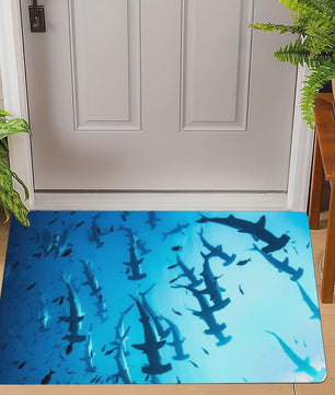 Unieke Deurmat met Oceaan Dieren: Manta, Hamerhaai & Witte Haai - Onderwater Kunst