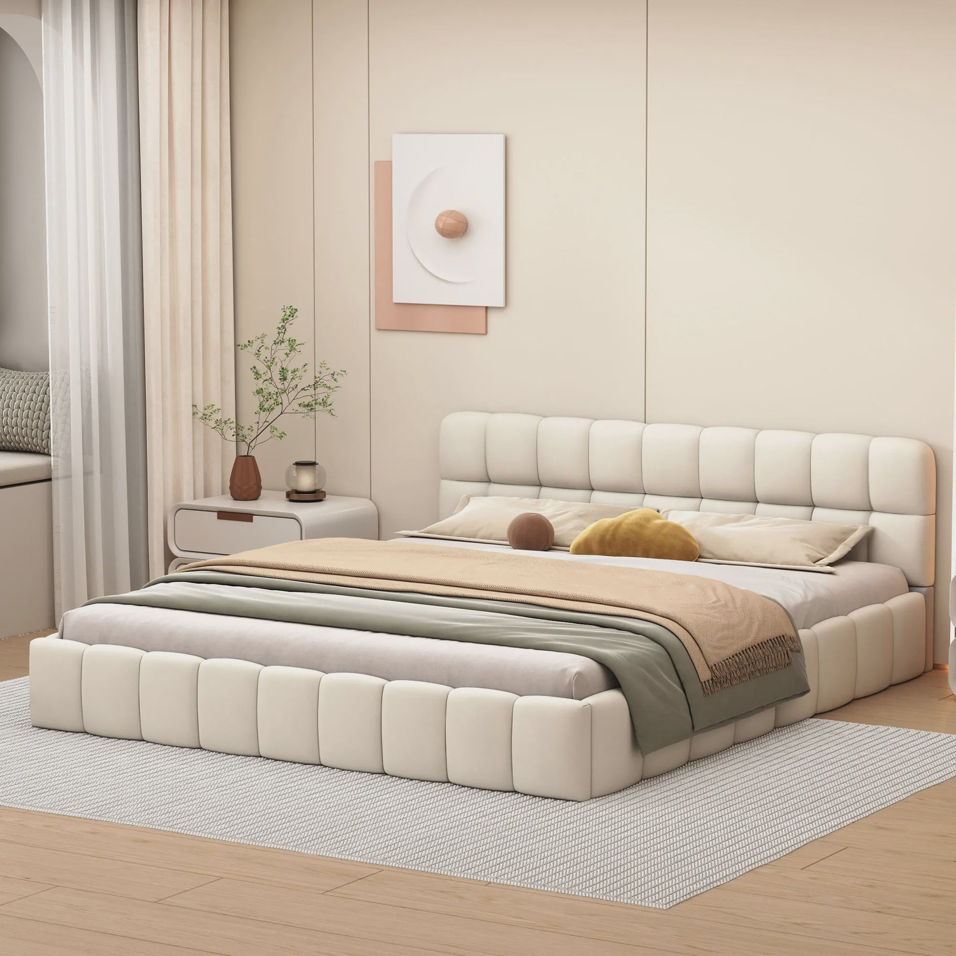 Luxe Gestoffeerde Bedombouw met Zacht Hoofdbord en Lattenbodem - Zonder Matras