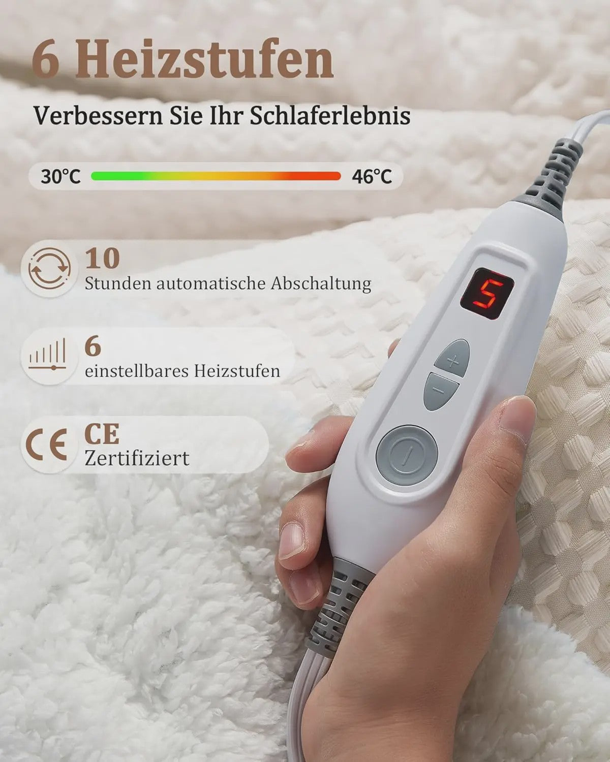 Elektrische Deken 180x130cm - Verwarmde Plaid met 6 Warmtestanden & Automatische Uitschakeling