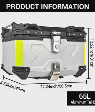 65L Aluminium Motor Topkoffer Waterdicht met Anti-diefstal Sluiting & Quick Release