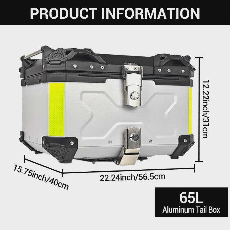 65L Aluminium Motor Topkoffer Waterdicht met Anti-diefstal Sluiting & Quick Release