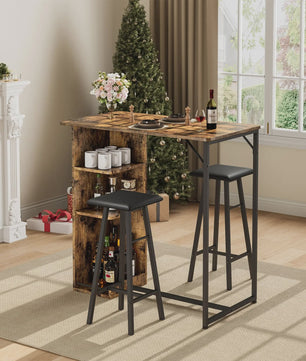3-delige Bartafel Set met 2 Krukken en Opbergruimte - Compact Keukenmeubel