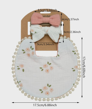 Babyset: 3x Babyluiers met Strik Haarbandjes - Bloemenprint & Pompons