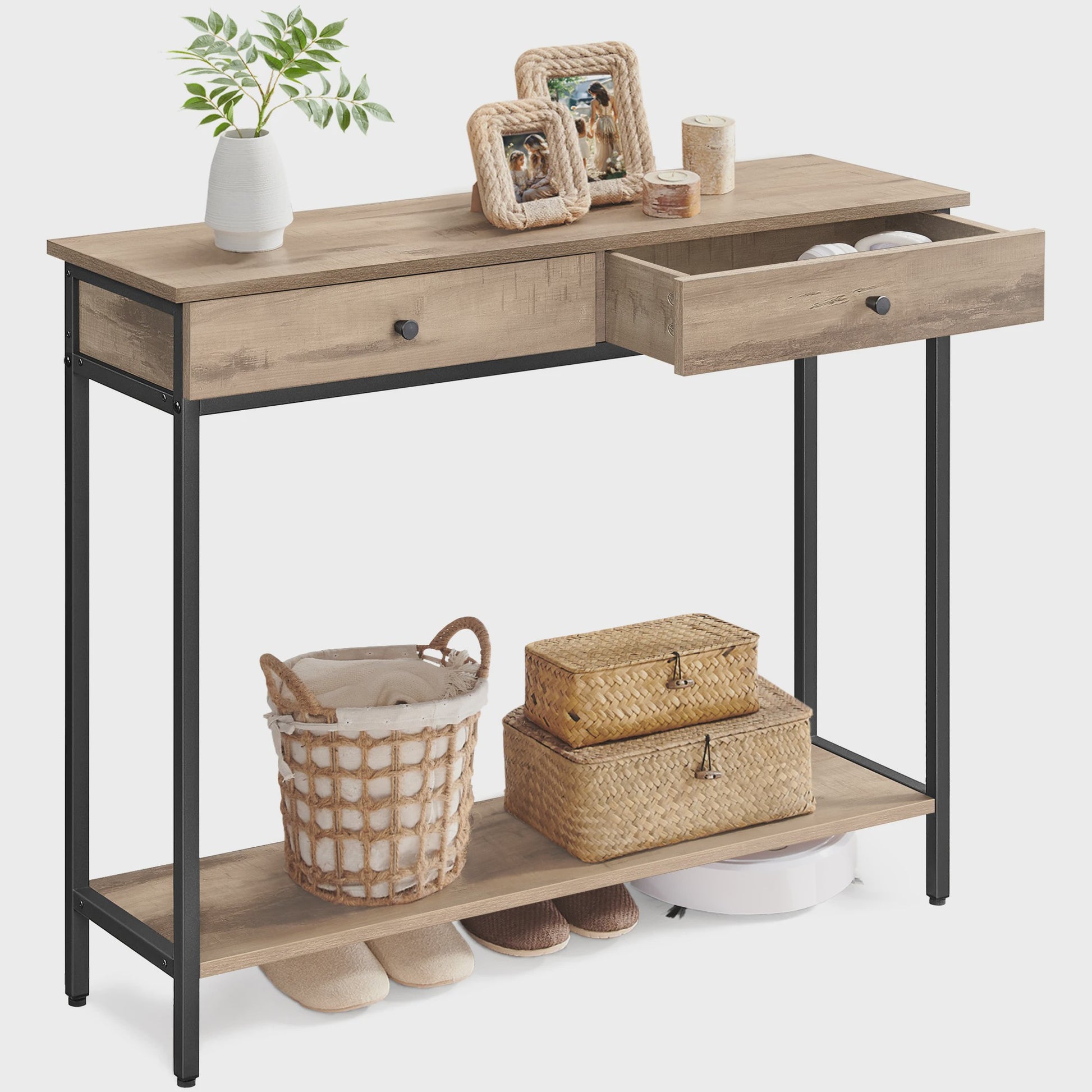 VASAGLE Console Tafel met 2 Lades en Open Plank - Stijlvolle Halmeubel