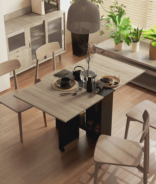 Homcom Multifunctionele Klaptafel met Uitklapbare Bladen - 140x75x74 cm - Naturel/Zwart