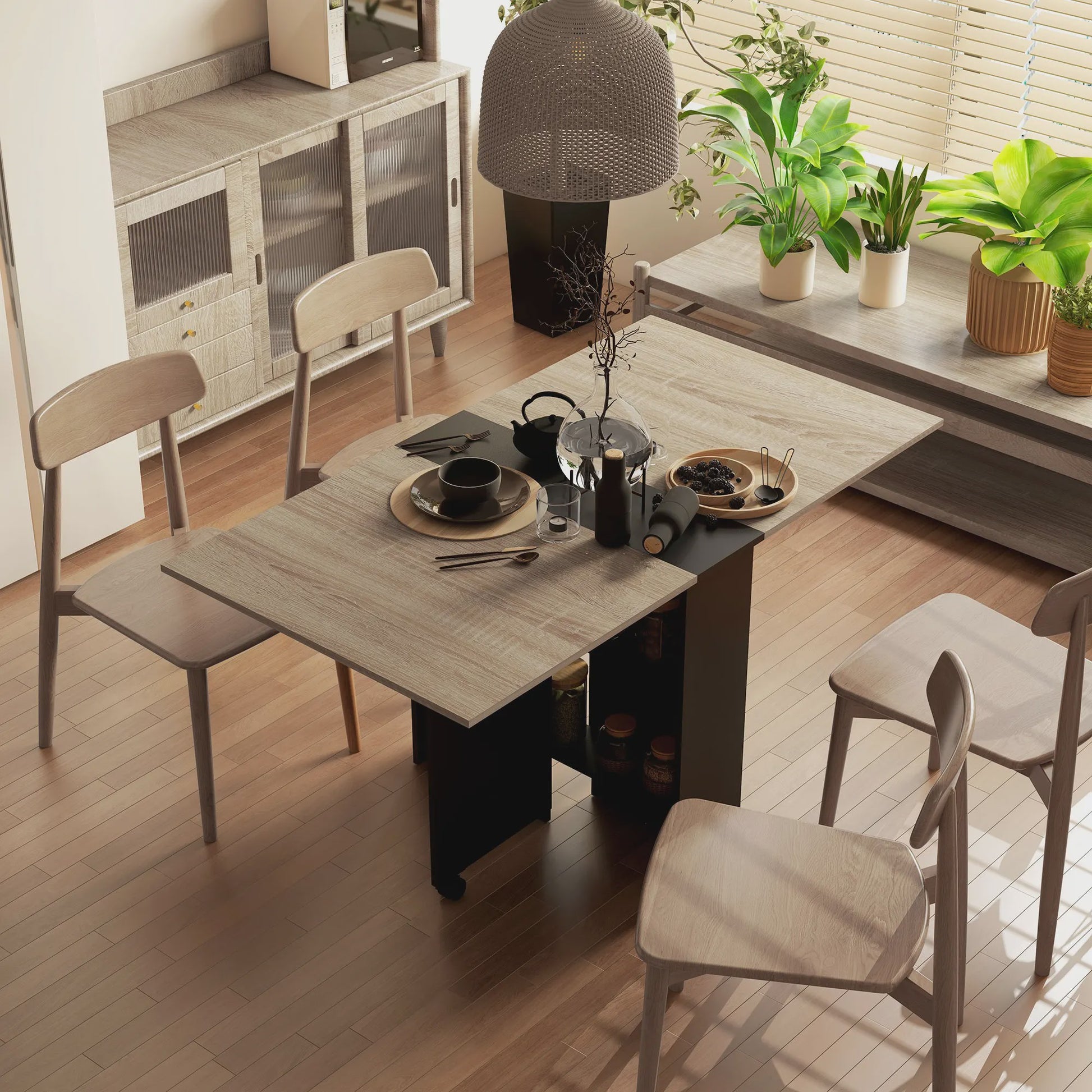 Homcom Multifunctionele Klaptafel met Uitklapbare Bladen - 140x75x74 cm - Naturel/Zwart