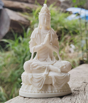 Wit Guanyin Boeddha Beeldje - 4.2 Inch Hars Sculptuur voor Decoratie & Cadeau