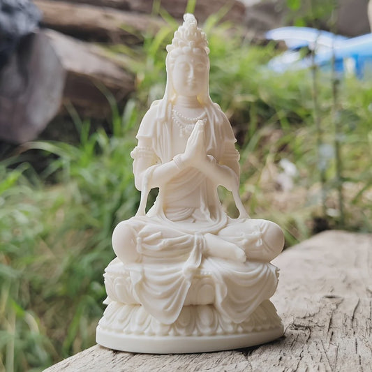 Wit Guanyin Boeddha Beeldje - 4.2 Inch Hars Sculptuur voor Decoratie & Cadeau