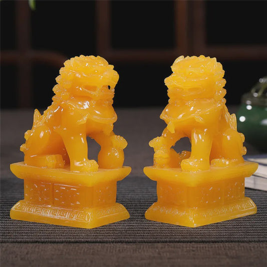 Set van 2 Chinese Leeuwen Beelden - Fu Dogs - Brons & Jade Steen Look