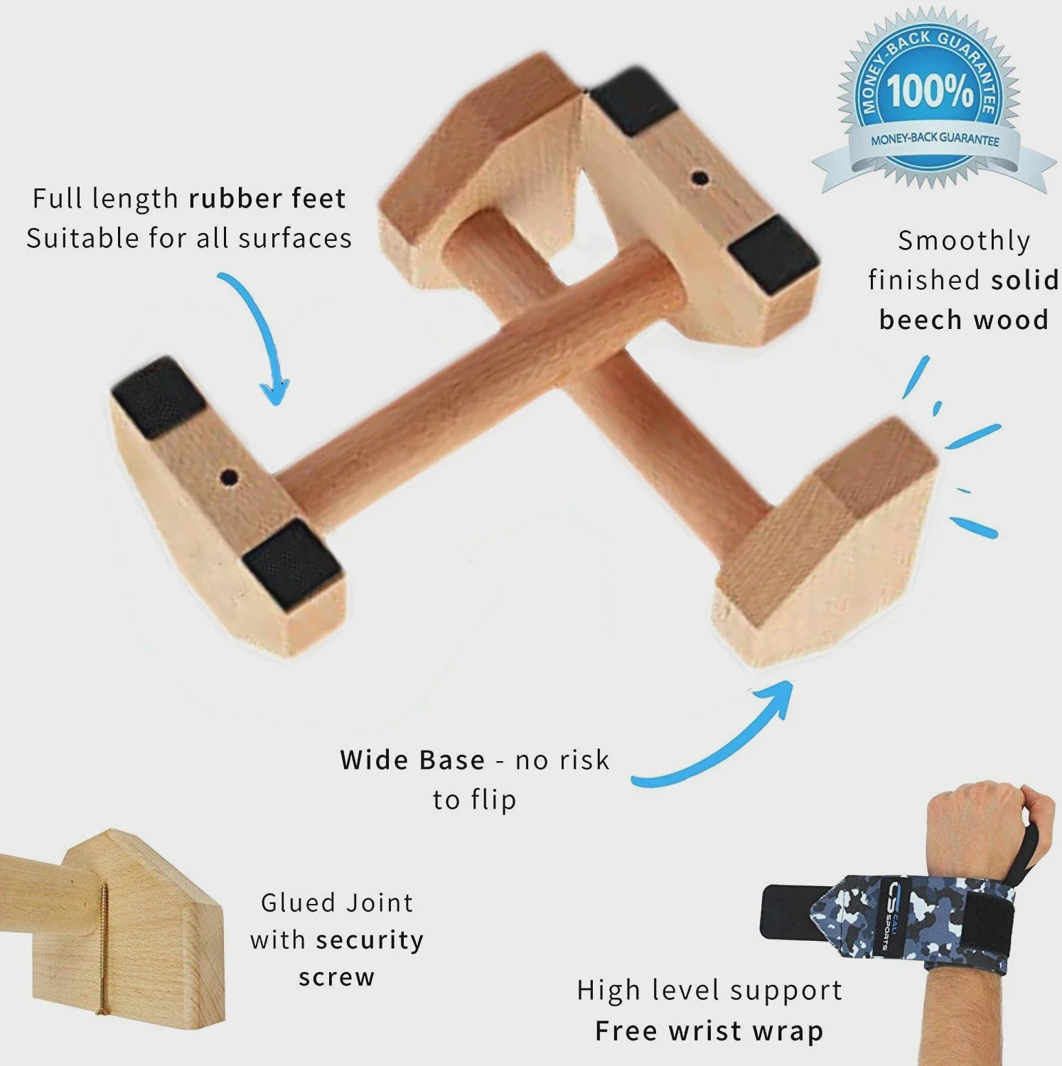 Houten Push-up Stands & Parallettes - Stabiele Grepen voor Thuis Fitness en Krachttraining