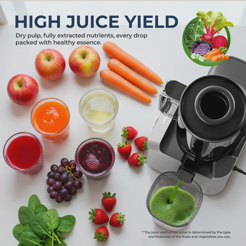 ROUNY Slow Juicer: Filter-Free Cold Press met Extra Brede 130mm Invoer & Eenvoudige Reiniging