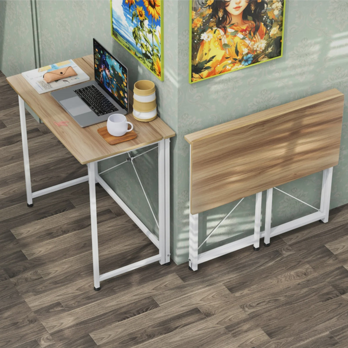 Opvouwbaar Bureau met Wielen en Opbergruimte - 80x45cm - Compact Werkstation