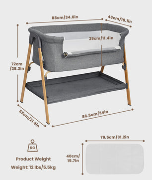 2-in-1 Baby Co-sleeper met Nachtlade en Ademend Mesh - Donkergrijs