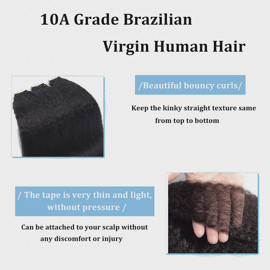 Tape In Kinky Straight Haarverlenging - 100% Braziliaans Remy Menselijk Haar - Zwart