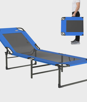 Opvouwbare Lounger Zonnebank Blauw - Verstelbaar Ligbed voor Tuin, Terras & Strand