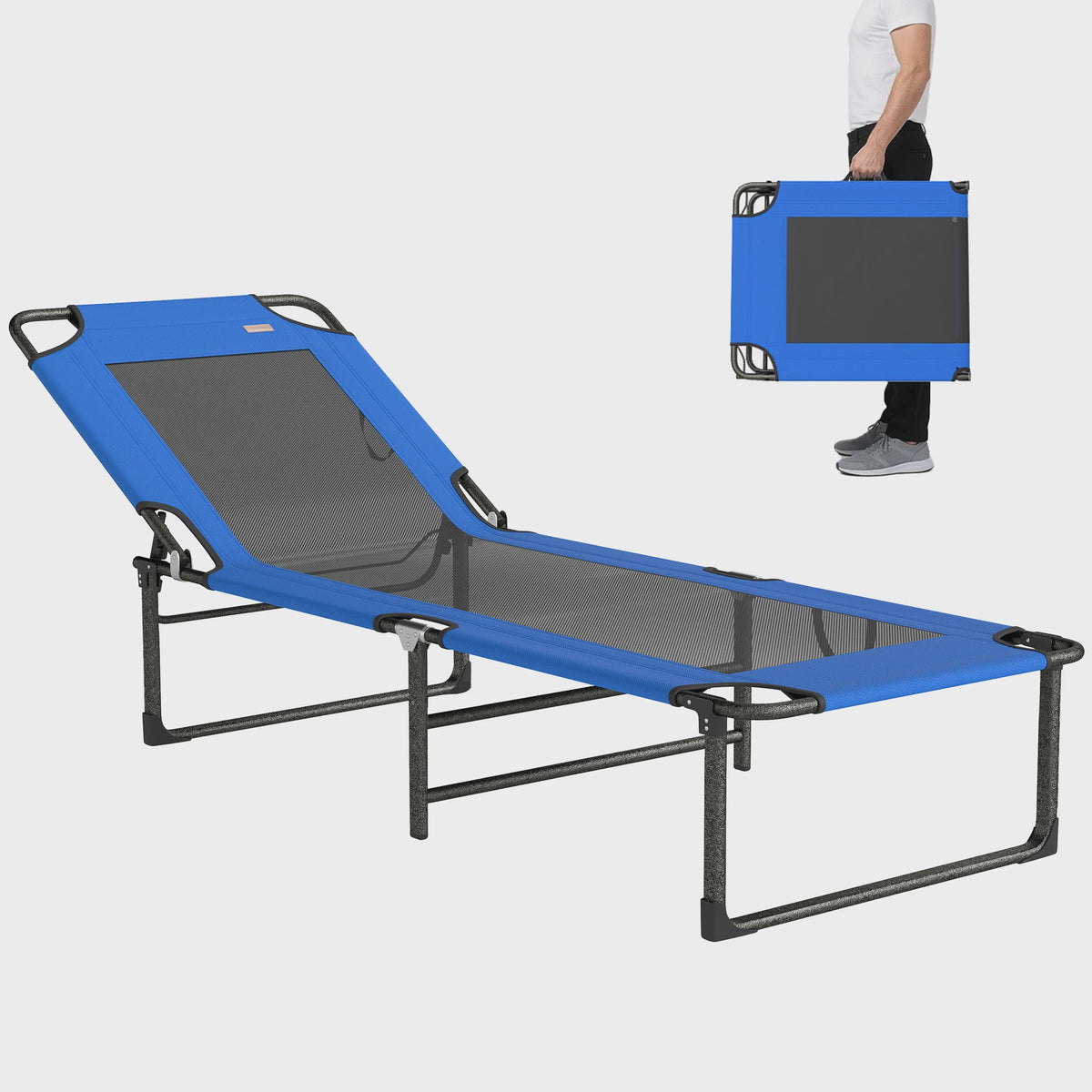 Opvouwbare Lounger Zonnebank Blauw - Verstelbaar Ligbed voor Tuin, Terras & Strand