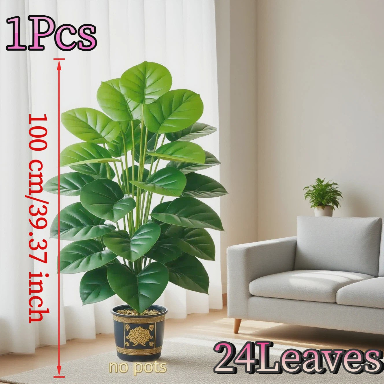 Grote Kunstplant Pothos met 24 Bladeren - 100cm Hoge Nep Groenplant