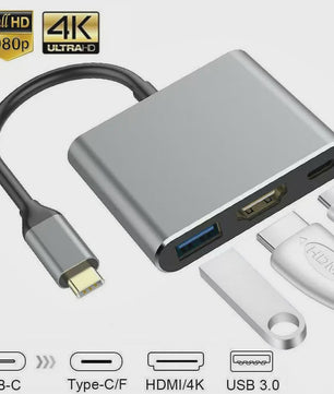 3-in-1 USB-C Hub: PD 100W Opladen, 4K HDMI & USB 3.0
