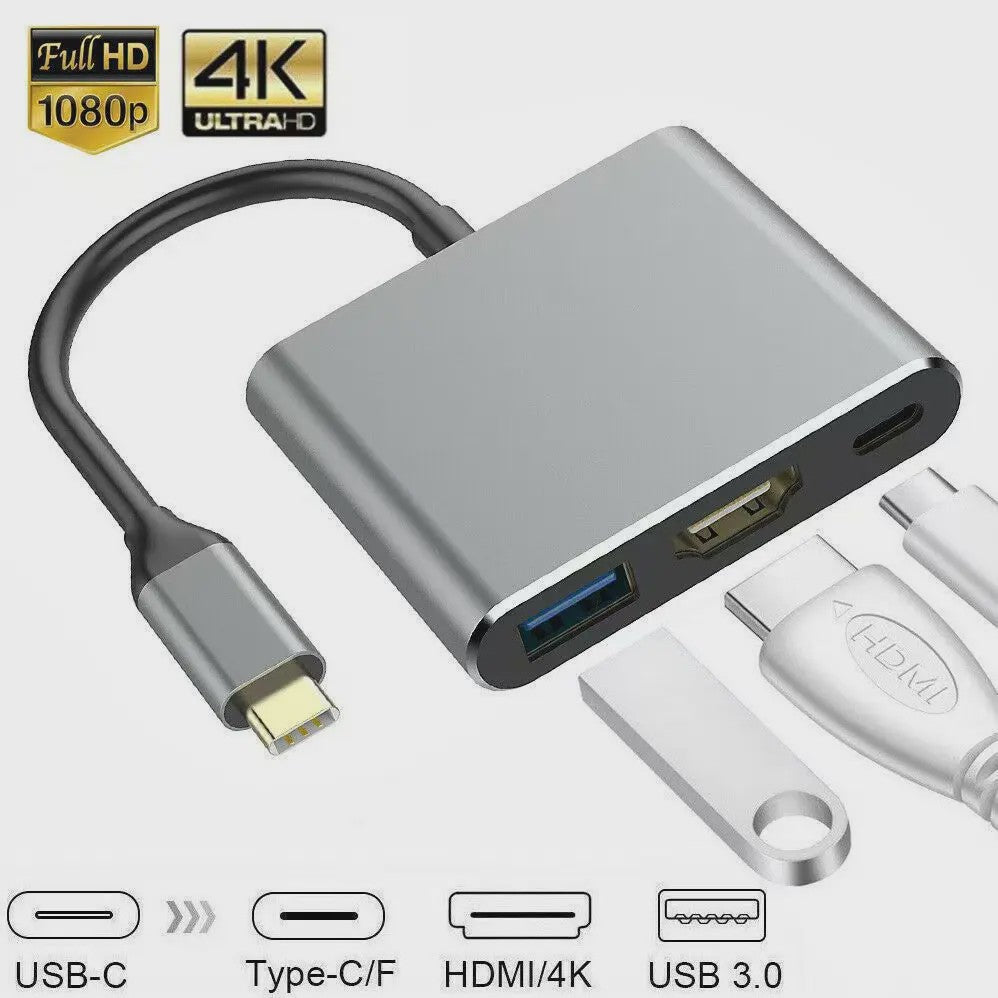 3-in-1 USB-C Hub: PD 100W Opladen, 4K HDMI & USB 3.0