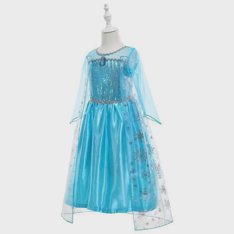 Elsa Prinsessenjurk Meisjes - Lange Mouwen, Sneeuwvlokken & Glitter - Perfect voor Feestjes & Carnaval