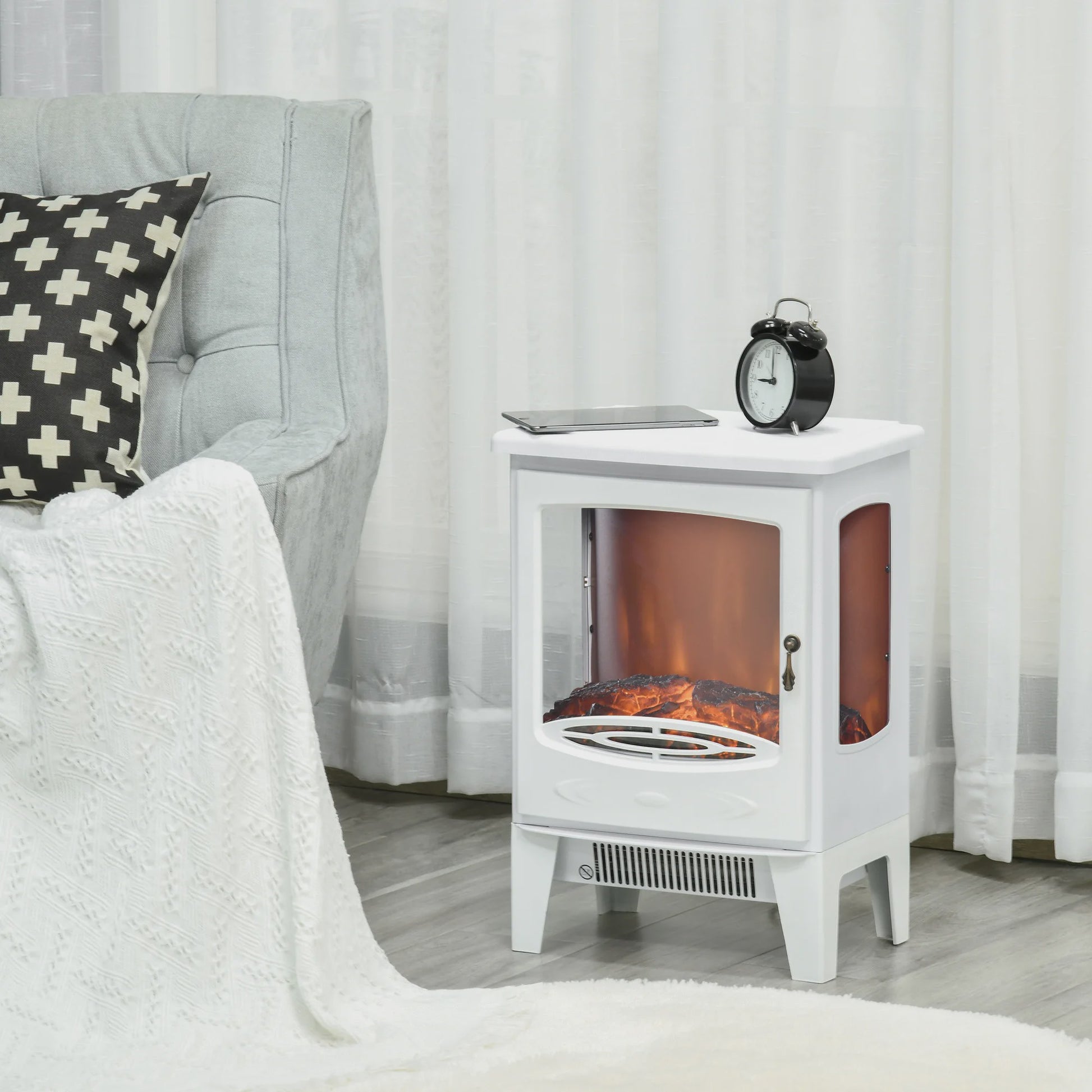 Elektrische Sfeerhaard Neo-Retro Stijl - Wit, 900W met Verstelbare LED Vlammen