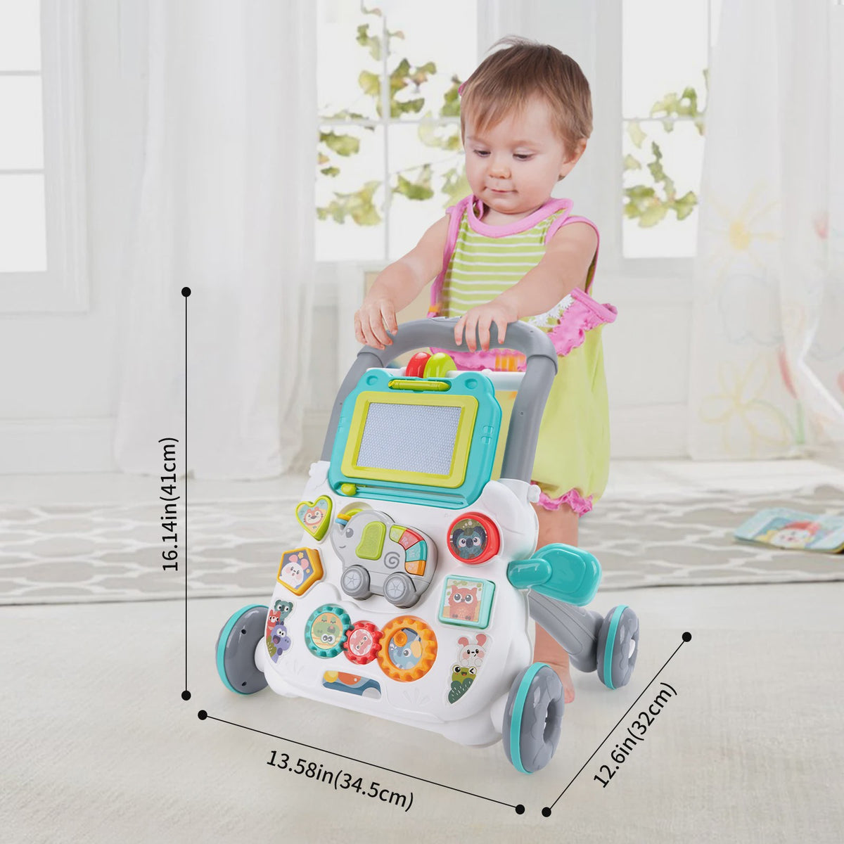 Multifunctionele Loopwagen met Muziek en Tekenbord voor Baby's (12M+)