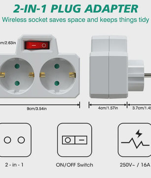 Dubbele Stekkerdoos Adapter met Aan/Uit Schakelaar - Compact & Veilig