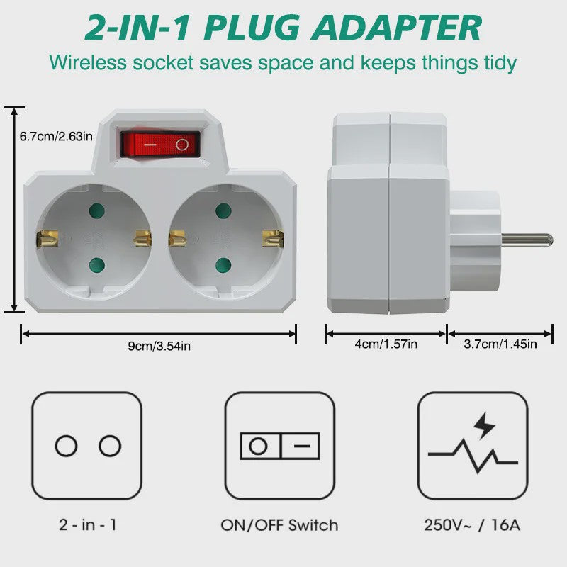 Dubbele Stekkerdoos Adapter met Aan/Uit Schakelaar - Compact & Veilig