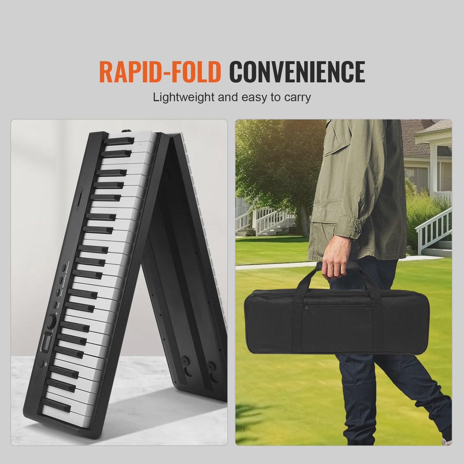 Opvouwbaar 88 Toetsen Digitale Piano Keyboard met Bluetooth & MIDI - Draagbaar en Oplaadbaar