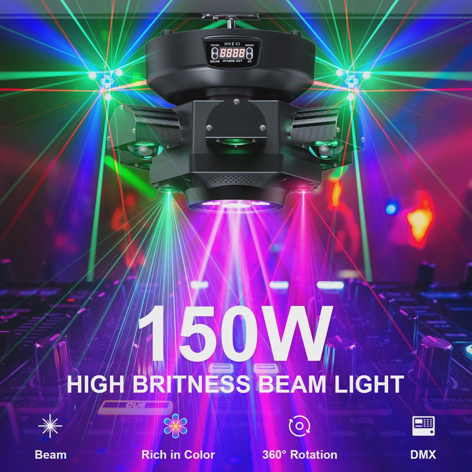 Krachtige 150W Moving Head DJ Lichtshow met 6 Armen - RGBW LED, DMX512 voor Feest, Bruiloft & Disco