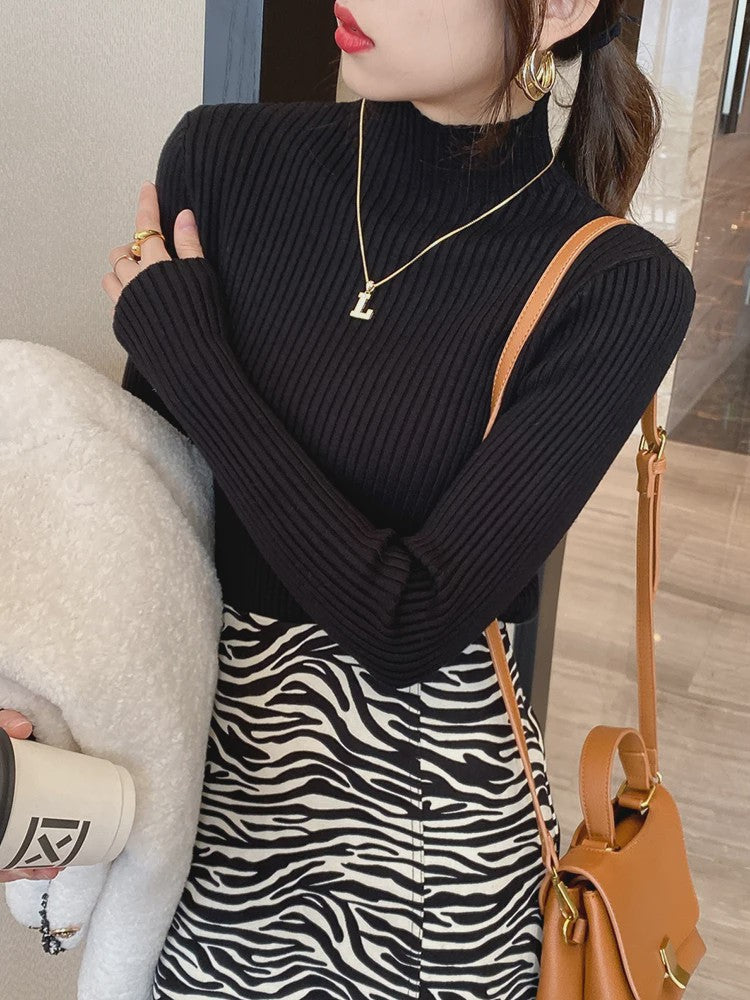 Elegante Dames Gebreide Basic Coltrui met Lange Mouwen - Slank & Chic Koreaans Design