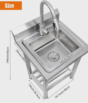RVS Vrijstaande Spoelbak met Warm & Koud Water Kraan - Ideaal voor Keuken, Wasruimte, Badkamer