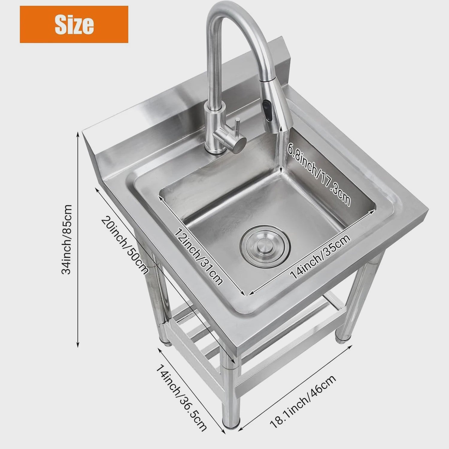 RVS Vrijstaande Spoelbak met Warm & Koud Water Kraan - Ideaal voor Keuken, Wasruimte, Badkamer