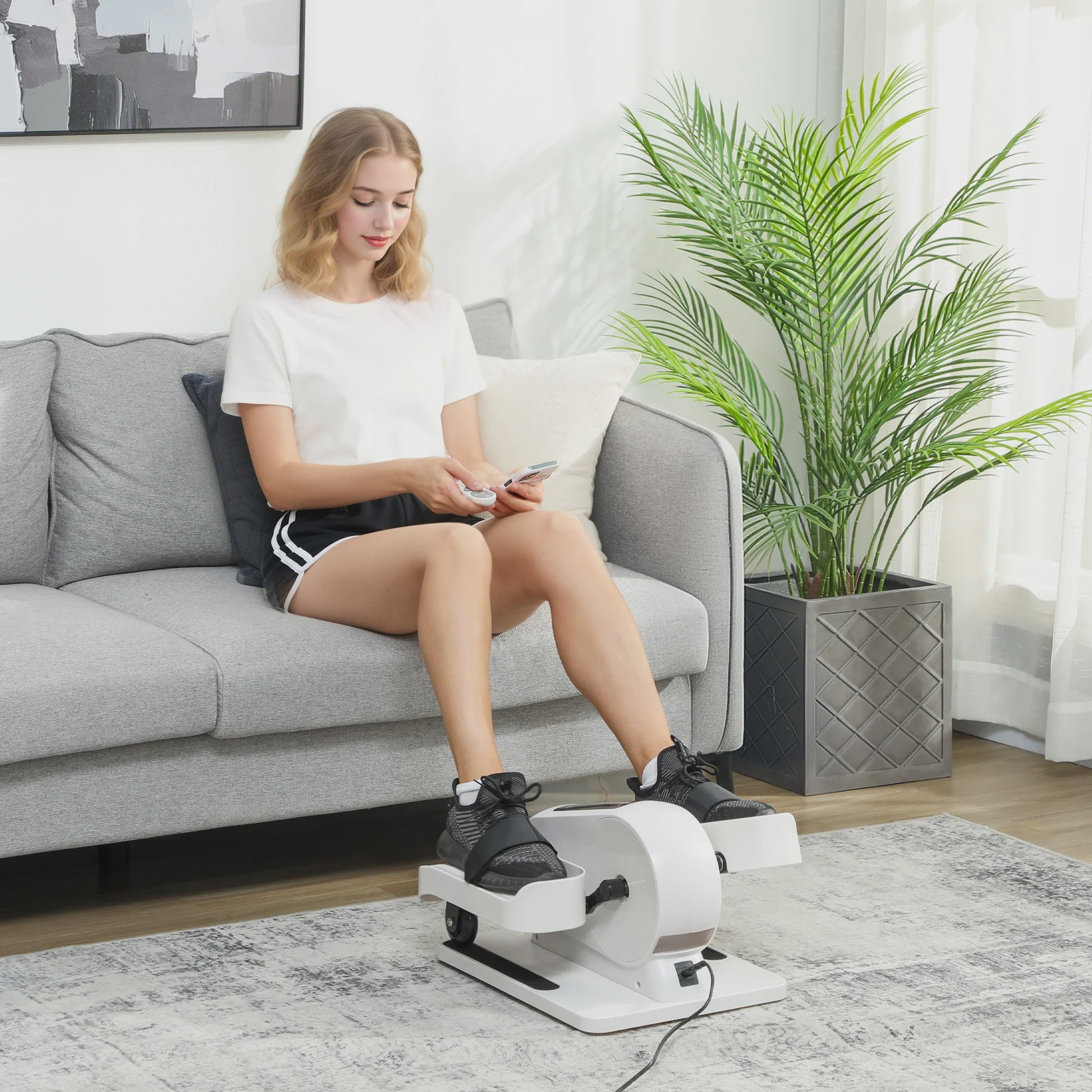 SPORTNOW Mini Hometrainer met LCD, Afstandsbediening en 12 Snelheden - Draagbaar & Stil