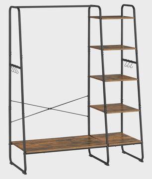 Stijlvol Kledingrek met Hangroede, Schoenenplank en 6 Afneembare Haken - Industriële Look