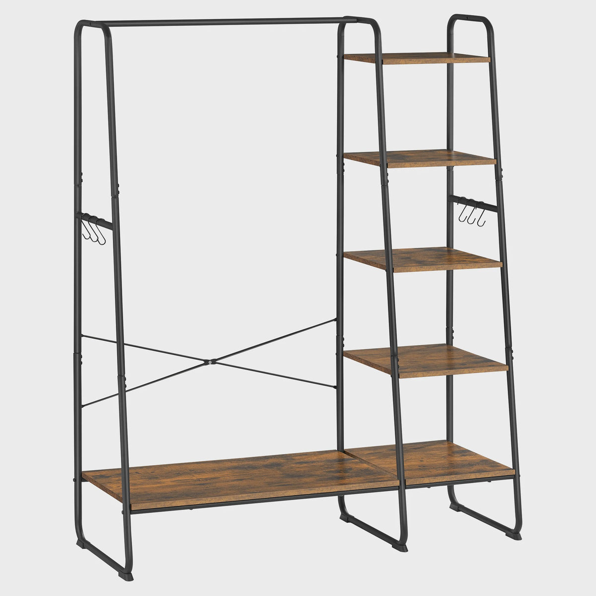 Stijlvol Kledingrek met Hangroede, Schoenenplank en 6 Afneembare Haken - Industriële Look