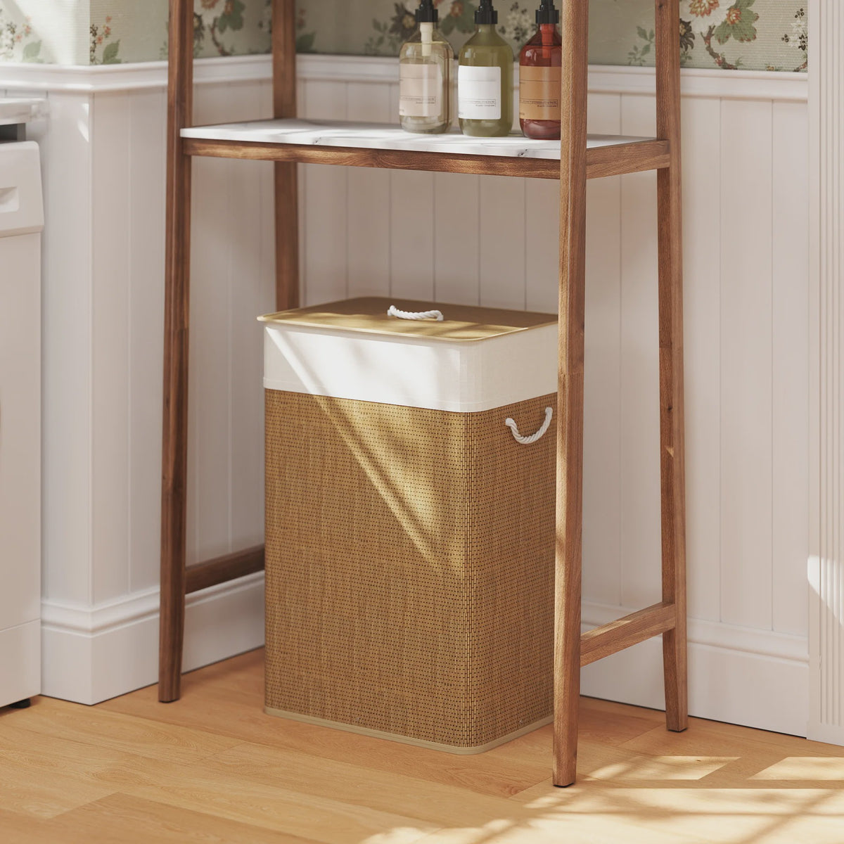 Homcom Bamboe Wasbare Wasmand met Deksel en Uitneembare Binnenzak - 72L
